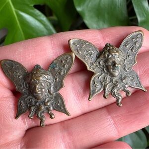 🧚 Vintage Brass Art Nouveau Winged Girl Fairy Nymph Feminine Bohemian 🧚